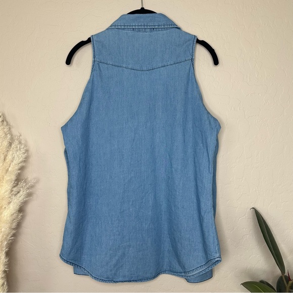 Denim Chambray Cold Shoulder Button Down Shirt, Size small - Picture 9 of 14